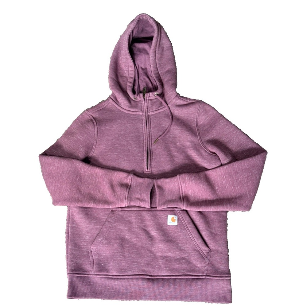 Carhartt Womens Relaxed Fit Quarter Zip Hoodie Plum Heather Fleece Sweatshirt XS